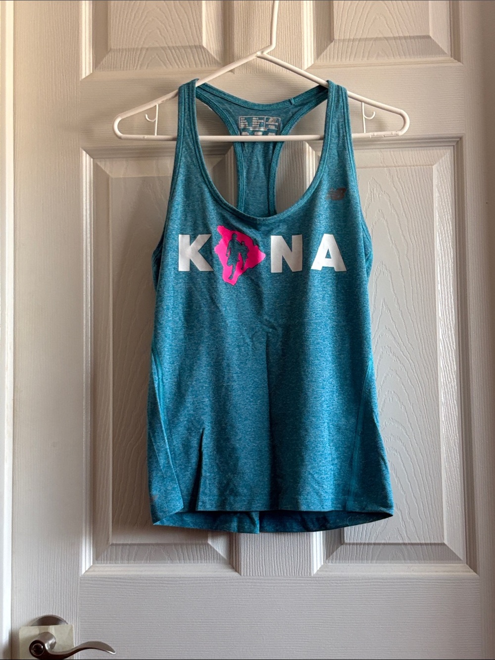 New Balance Teal Racerback Tank with Pink and White Kona Logo
